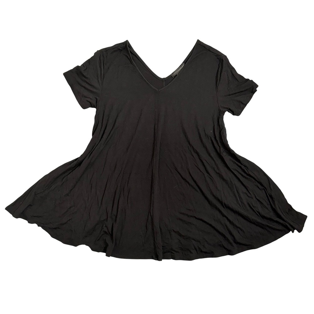 GRACE ELEMENTS Black V‎ Neck Short Sleeve Swing Tunic Top Women's Size M